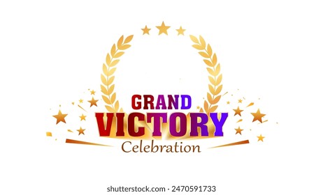 Grand Victory celebration 3d vector logo and template vintage background. Vector illustration