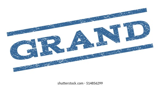 Grand watermark stamp. Text caption between parallel lines with grunge design style. Rubber seal stamp with scratched texture. Vector cobalt blue color ink imprint on a white background.