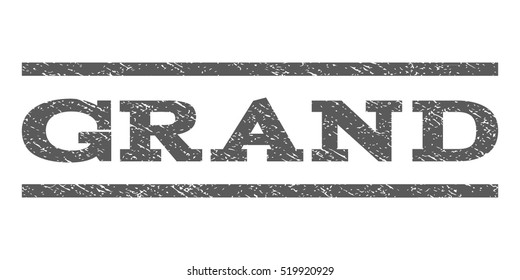 Grand watermark stamp. Text caption between horizontal parallel lines with grunge design style. Rubber seal stamp with scratched texture. Vector grey color ink imprint on a white background.