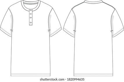 grandad collar, henley, t-shirt technical drawing