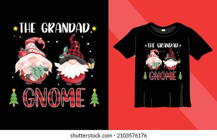 The Grandad Gnome - Christmas T-shirt Design, Vintages Tshirt, Vector, Christmas Tree, Happy Christmas Day Gift