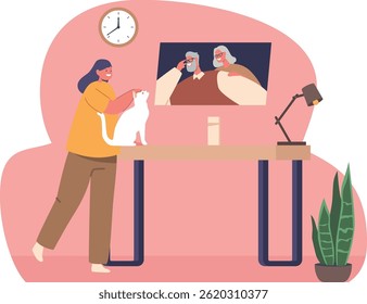 Grandchild holding videoconference with grandparent