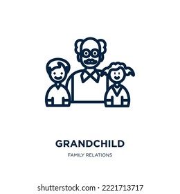 grandchild icon from family relations collection. Thin linear grandchild, child, woman outline icon isolated on white background. Line vector grandchild sign, symbol for web and mobile
