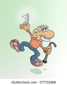 granddad lottery winner funny cartoon leap