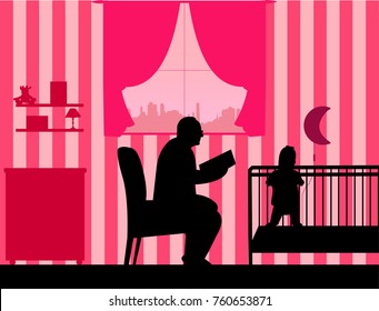Granddad reads the story of his granddaughter silhouette, one in the series of similar images