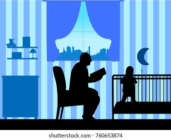 Granddad reads the story of his grandson silhouette, one in the series of similar images
