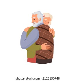 Granddaughter cuddling grandfather, isolated woman hugging old father with grey hair. Vector aged man, retired person feeling love and fondness from family. Relationships flat cartoon character