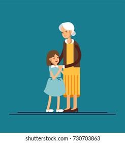 Granddaughter hugging his grandmother. Vector illustration of a flat design