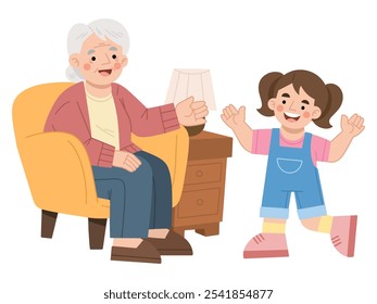 Granddaughter visiting grandmother vector illustration