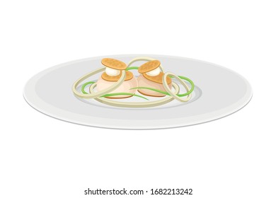 Grande Cuisine with Meticulous Food Preparation and Serving on Plate with Fancy Garnish Vector Illustration