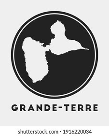 Grande-Terre icon. Round logo with island map and title. Stylish Grande-Terre badge with map. Vector illustration.