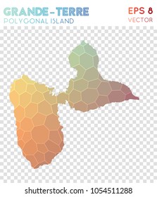 Grande-Terre polygonal, mosaic style island map. Pretty low poly style, modern design for infographics or presentation.