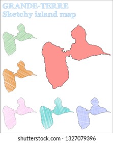 Grande-Terre sketchy island map. Pleasing hand-drawn illustration in a posh, childish style icon.