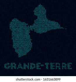 Grande-Terre tech map. Island symbol in digital style. Cyber map of Grande-Terre with island name. Attractive vector illustration.
