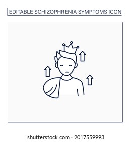 Grandeur delusions line icon. Identifying yourself as another person, famous or important figure.Unable to recognize reality.Schizophrenia symptoms concept.Isolated vector illustration.Editable stroke