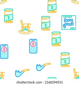 Grandfather Accessory Collection Vector Seamless Pattern Color Line Illustration