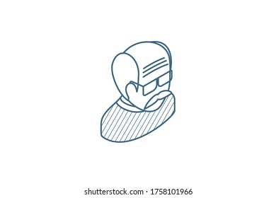 Grandfather Avatar, old man isometric icon. 3d vector illustration. Isolated line art technical drawing. Editable stroke