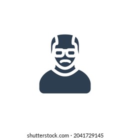 Grandfather Avatar, old man solid flat icon. Vector glyph illustration. Black pictogram isolated on white background
