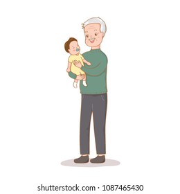 grandfather with a baby in his arms. illustration on a white background. grandparents and children