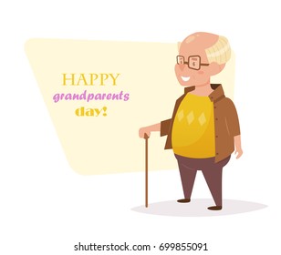 Grandfather with a cane. Vector. Cartoon. Isolated art on white background. Flat. Grandparents day.