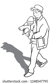 Grandfather is carrying his newborn.