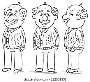 Grandfather cartoon character at different angles