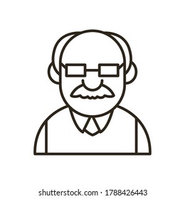 Grandfather Cartoon Line Style Icon Design, Old Man Male Person Father Grandparents Family Senior And People Theme Vector Illustration