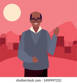 grandfather character, portrait outdoors design
