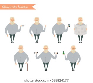 Grandfather character for scenes. Funny Old Man cartoon.