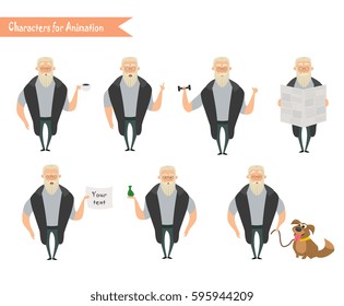Grandfather character for scenes. Funny Old Man cartoon.