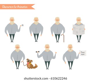 Grandfather character for scenes. Funny Old Man cartoon.