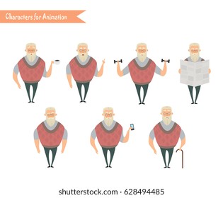 Grandfather character for scenes. Funny Old Man cartoon.