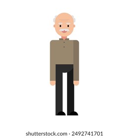 Grandfather character standing. Flat design, isolated on white background. Vector illustration