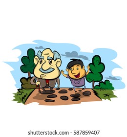 Grandfather and child. Happy grandparents day poster. Vector illustration in cartoon style