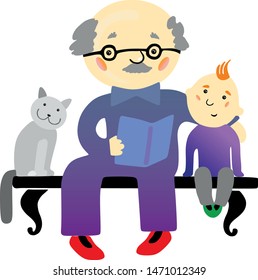 Grandfather and child. Vector drawing.