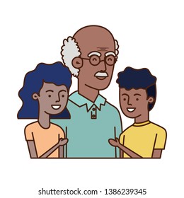 grandfather with children hugging avatar character