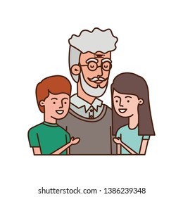 grandfather with children hugging avatar character