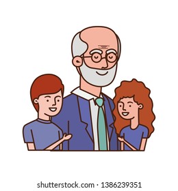 grandfather with children hugging avatar character