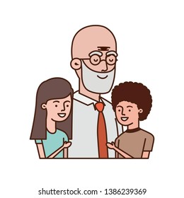 grandfather with children hugging avatar character