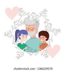 grandfather with children and wreath avatar character