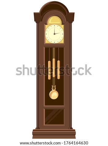 Grandfather clock in cartoon style. Vintage object isolated on white background.