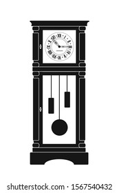 Grandfather Clock. Silhouette Of Clock Isolated On White Background. Vector Illustration