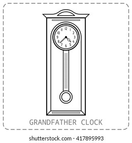 Grandfather clock vintage. Flat linear object, icon. Vector 