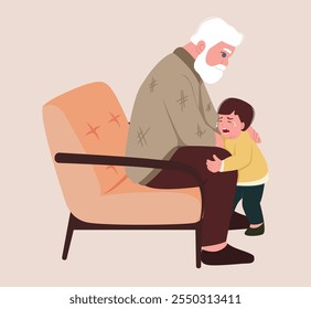 Grandfather comforts his crying grandson