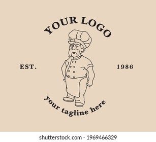 Grandfather cook logo for cafe or home cooking restaurant. Pastry and bakery logotype. Colorful chef portrait