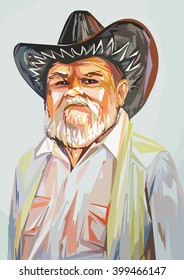 Grandfather in a cowboy hat. This vector portrait I produced from my watercolors painted the portrait of his grandfather. I enclose my work step by step layout.