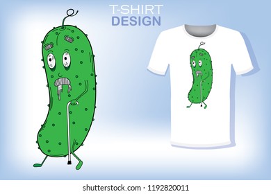 Grandfather cucumber.  For printing on T-shirt and other accessories. Vector  illustration. EPS 10