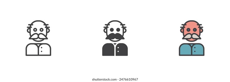 Grandfather different style icon set. Line, glyph and filled outline colorful version, outline and filled vector sign. Old man, grandpa symbol, logo illustration. Vector graphics