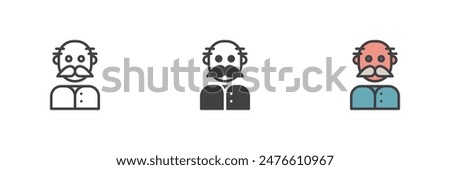 Grandfather different style icon set. Line, glyph and filled outline colorful version, outline and filled vector sign. Old man, grandpa symbol, logo illustration. Vector graphics