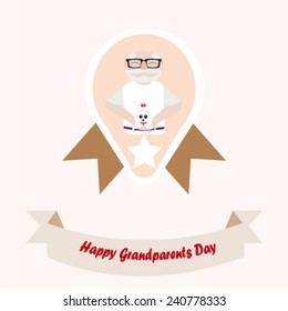  grandfather dressed in white on a stampillustration over color background